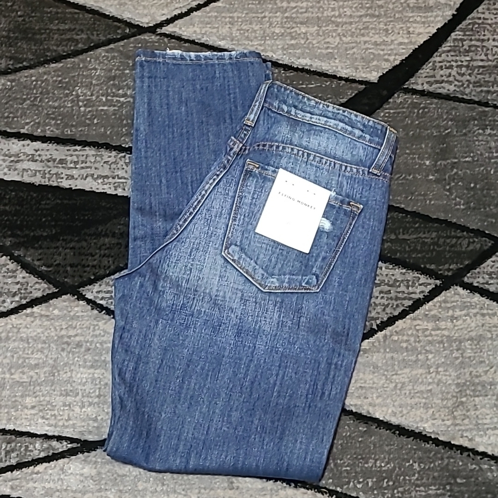 FLYING MONKEY DISTRESSED BLACK LABEL HIGH-WAISTED DENIM JEAN